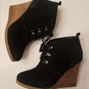 Express Black Suede Wedge Bootie